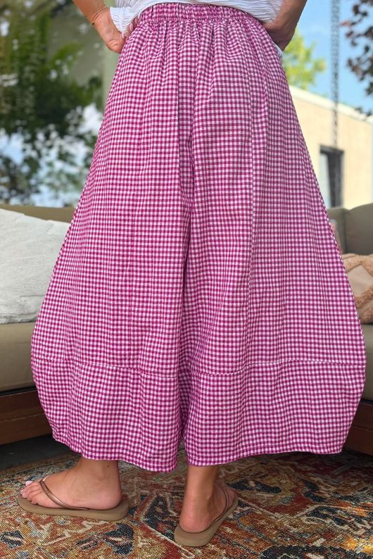 Arbi Gingham Pocket Culotte Pant Magenta